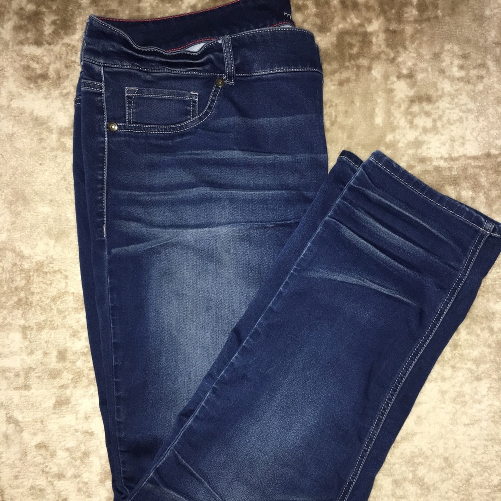 Straight legged blue jeans